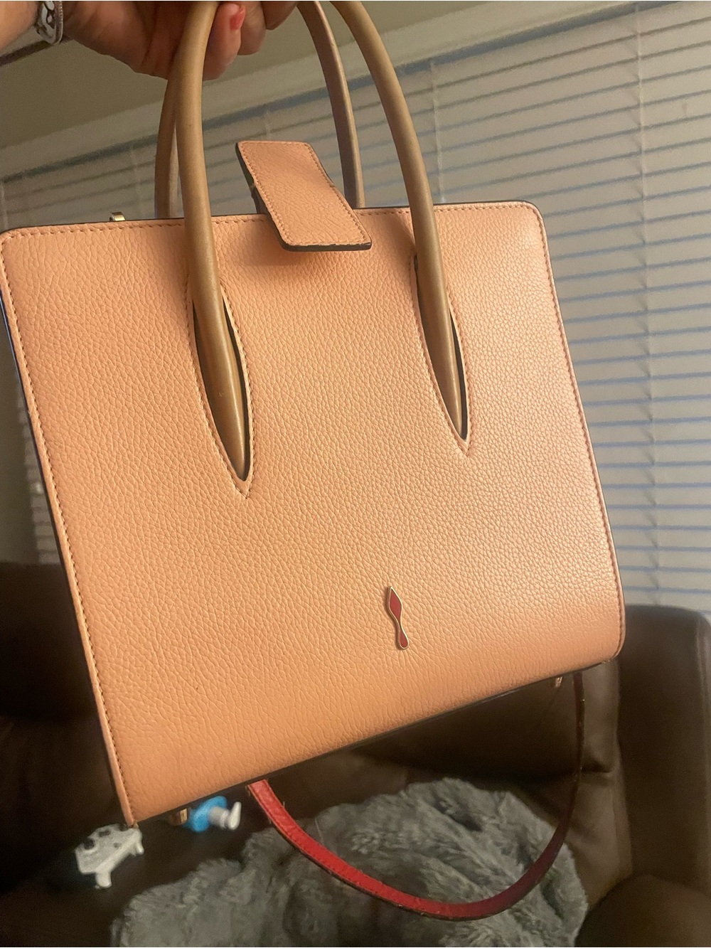 Peach Leather Top-Handle Tote Bag with Contrast Strap Christian Louboutin